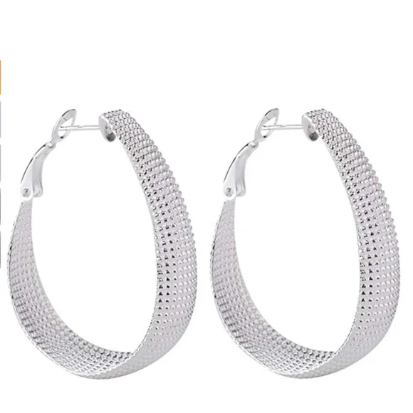925 Sterling Silver Fashion Classic Big Hoop Drop Dangle Earrings Jewelry Gift - Picture 3 of 5